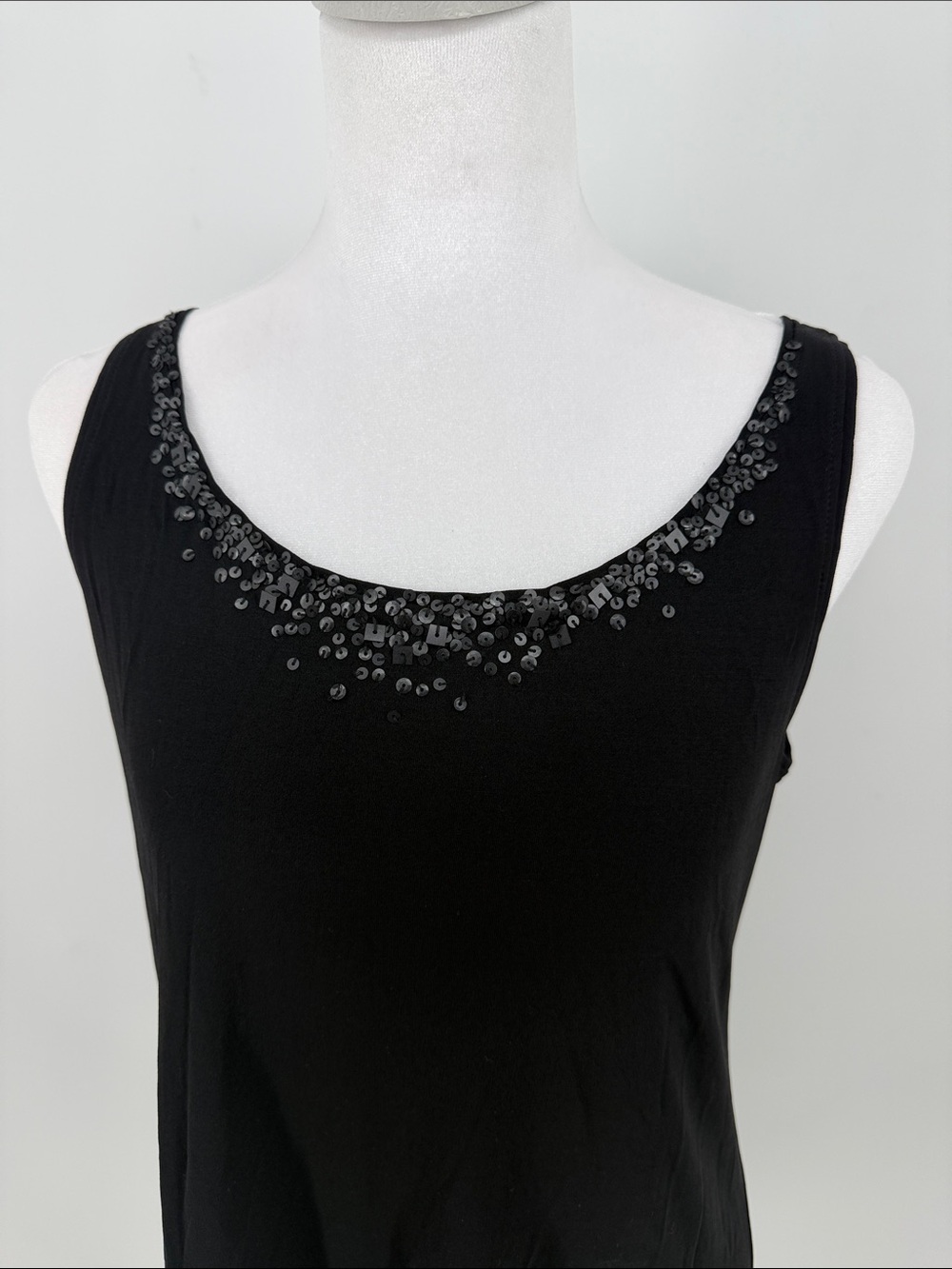Eileen Fisher Black 100% Silk Sequin Embellished Tunic Tank Top Small - Picture 2 of 6